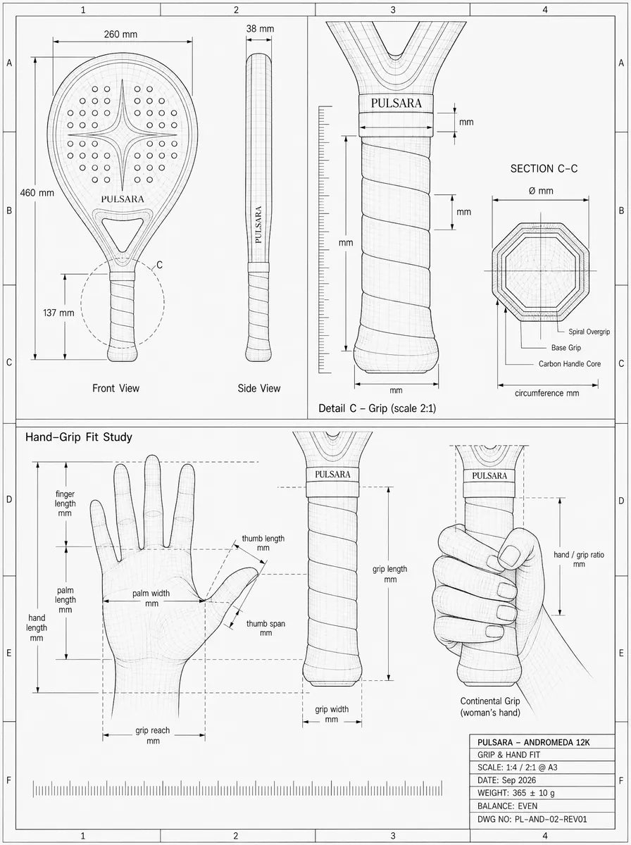 Technical drawing of the Pulsara grip