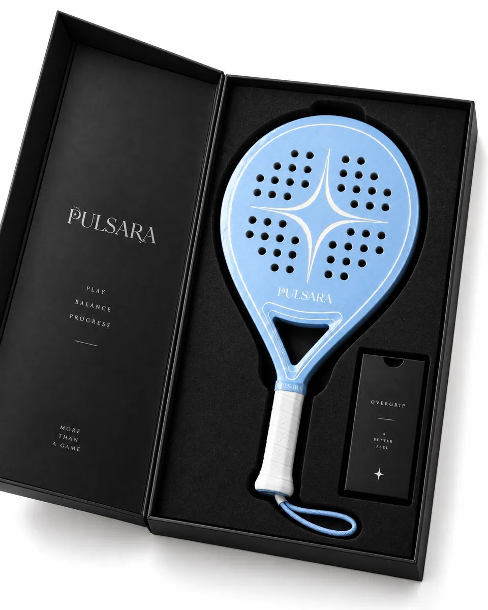 The Pulsara racket in its black gift box